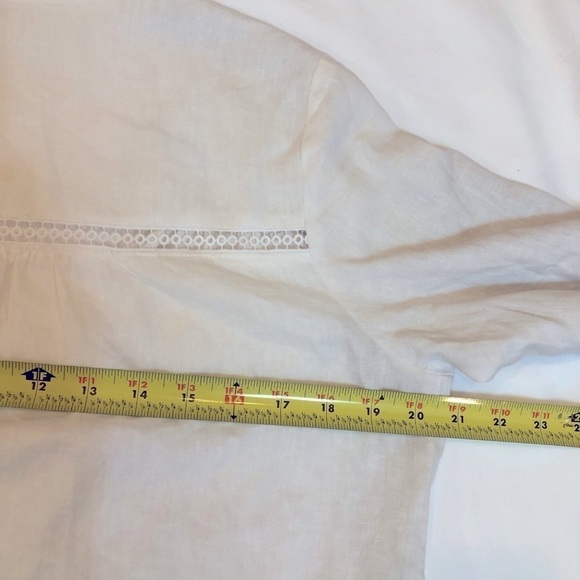 BP White Linen Blend Long Beach Coverup Long Sleeve Lace Insets Boho Size Small - Picture 9 of 11